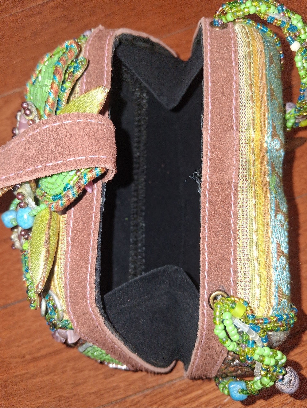 Mary Frances Floral Beaded Clutch in Green and Pink - Picture 6 of 6